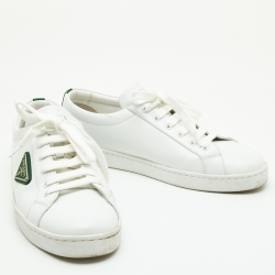 Pre Owned Prada White/Green Leather Lace Up Low Top Sneakers Size 39