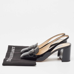 Pre Owned Prada Black Patent Leather Square Toe Slingback Pumps Size 38