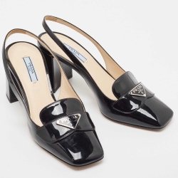 Pre Owned Prada Black Patent Leather Square Toe Slingback Pumps Size 38