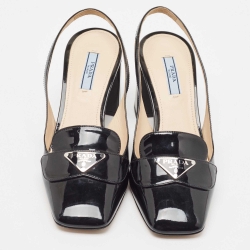 Pre Owned Prada Black Patent Leather Square Toe Slingback Pumps Size 38