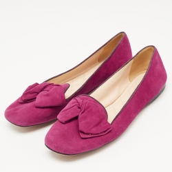 Pre Owned Prada Fuchsia Suede Bow Ballet Flats Size 40.5