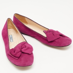 Pre Owned Prada Fuchsia Suede Bow Ballet Flats Size 40.5