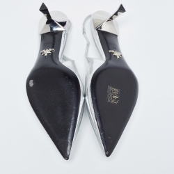 Prada Silver Leather Slingback Pumps Size 38