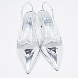 Prada Silver Leather Slingback Pumps Size 38