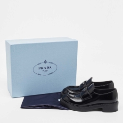 Pre Owned Prada Black Leather Slip On Loafers Size 35.5 