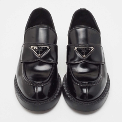 Pre Owned Prada Black Leather Slip On Loafers Size 35.5 