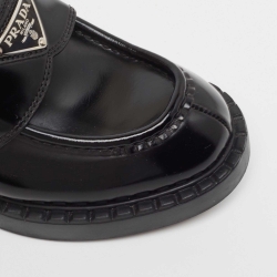 Pre Owned Prada Black Leather Slip On Loafers Size 35.5 