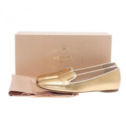مملوكة مسبقًا Prada Gold Saffiano Leather Smoking Slippers Size 37