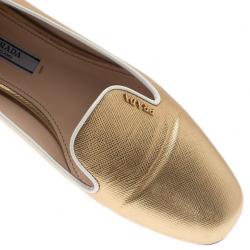 مملوكة مسبقًا Prada Gold Saffiano Leather Smoking Slippers Size 37