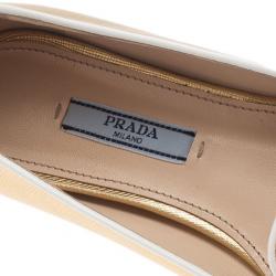 مملوكة مسبقًا Prada Gold Saffiano Leather Smoking Slippers Size 37