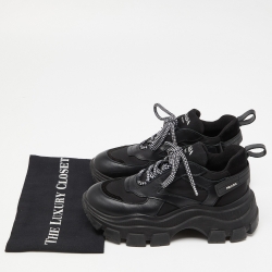 Pre Owned Prada Black Leather Nylon and Leather Lace Up Sneakers Size 38.5