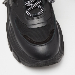 Pre Owned Prada Black Leather Nylon and Leather Lace Up Sneakers Size 38.5