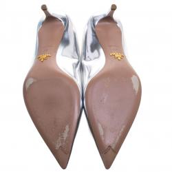 Pre Owned Prada Silver Metallic Leather Pointed Toe Pumps Size 39