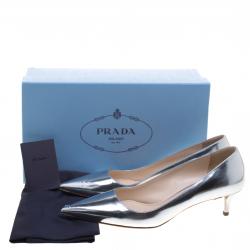 Pre Owned Prada Silver Metallic Leather Pointed Toe Pumps Size 39
