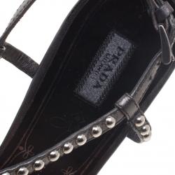 Prada Grey Metallic Studded Leather T Strap Sandals Size 40.5