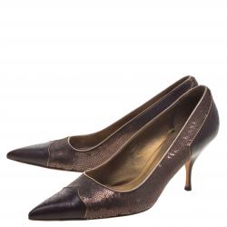 Prada Brown Leather And Sequins Pointed Toe Pumps Size 40