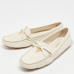 Prada Cream Leather Bow Slip On Loafers Size 36