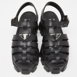 Pre Owned Prada Black Rubber Monolith Sandals Size 38