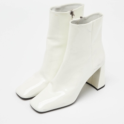 Prada White Patent Leather Zip Ankle Boots Size 37