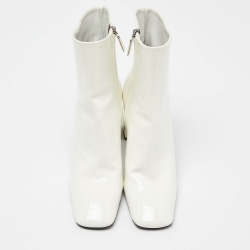 Prada White Patent Leather Zip Ankle Boots Size 37