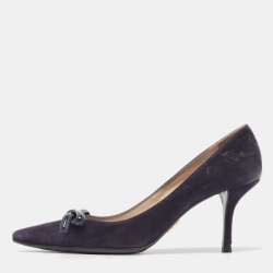 Pre Owned Prada Navy Blue Suede Pointed Toe Pumps Size 37.5