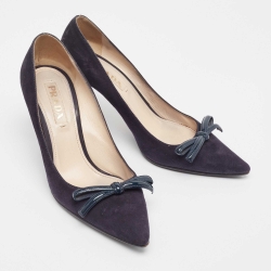 Pre Owned Prada Navy Blue Suede Pointed Toe Pumps Size 37.5