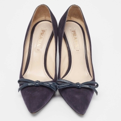 Pre Owned Prada Navy Blue Suede Pointed Toe Pumps Size 37.5