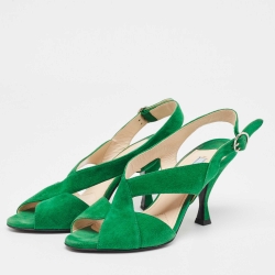 Pre Owned Prada Green Suede Slingback Sandals Size 37