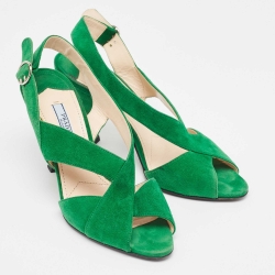 Pre Owned Prada Green Suede Slingback Sandals Size 37