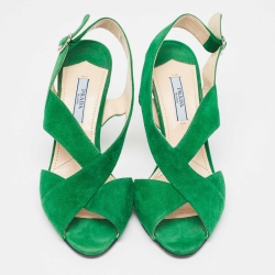 Pre Owned Prada Green Suede Slingback Sandals Size 37