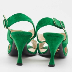 Pre Owned Prada Green Suede Slingback Sandals Size 37
