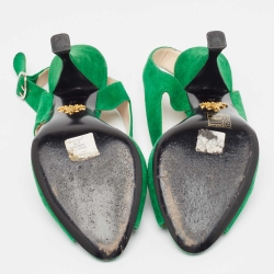 Pre Owned Prada Green Suede Slingback Sandals Size 37