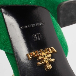 Pre Owned Prada Green Suede Slingback Sandals Size 37