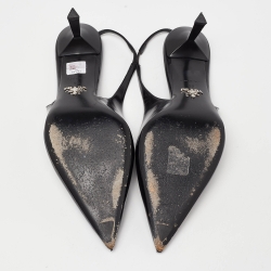 مملوكة مسبقًا Prada Black Leather Slingback Pointed Toe Pumps Size 39