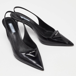 مملوكة مسبقًا Prada Black Leather Slingback Pointed Toe Pumps Size 39