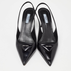 مملوكة مسبقًا Prada Black Leather Slingback Pointed Toe Pumps Size 39