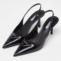 مملوكة مسبقًا Prada Black Leather Slingback Pointed Toe Pumps Size 39