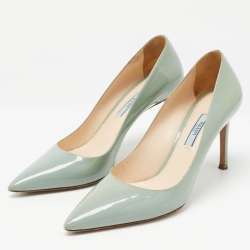 Prada Mint Green Patent Leather Pointed Toe Pumps Size 38
