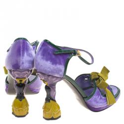 Prada Purple Velvet Fairy Flower Open Toe Sandals Size 39