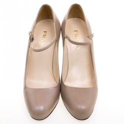 Pre Owned Prada Beige Leather Mary Jane Pumps Size 36.5