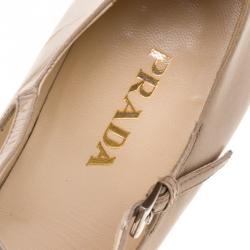 Pre Owned Prada Beige Leather Mary Jane Pumps Size 36.5