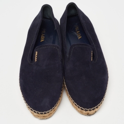 Pre Owned Prada Blue Suede Slip On Espadrille Flats Size 39