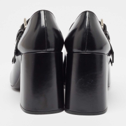 Prada Black Leather Mary Jane Block Heel Pumps Size 37