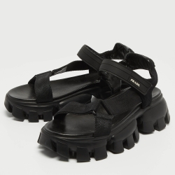 مملوكة مسبقًا Prada Black Canvas Cloudbust Thunder Sandals Size 40