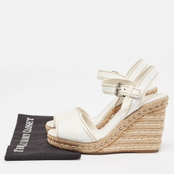 Pre Owned Prada White Leather Wedge Espadrille Ankle Strap Sandals Size 40