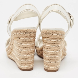 Pre Owned Prada White Leather Wedge Espadrille Ankle Strap Sandals Size 40