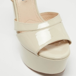 Prada Cream Patent Leather Platform Block Heel Ankle Strap Sandals Size 37.5