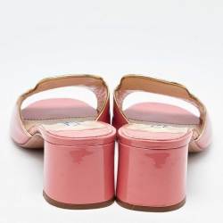 مملوكة مسبقًا Prada Pink Patent Leather Block Heel Open Toe Slide Sandals Size 41
