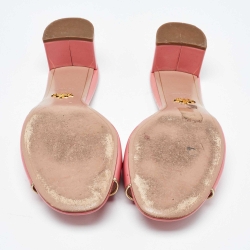 مملوكة مسبقًا Prada Pink Patent Leather Block Heel Open Toe Slide Sandals Size 41