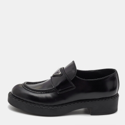 Pre Owned Prada Black Glossy Leather Platform Loafers Size 36.5